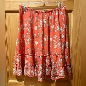 Max Studio Women's Orange Floral Skirt Flounce Knee Length